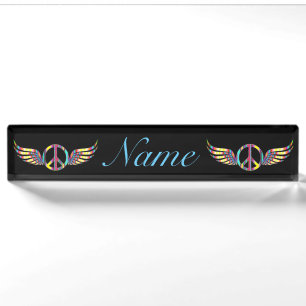 Placa De Nombre Símbolo de paz hippie alado Thunder_Cove