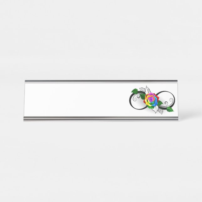 Placa De Nombre Símbolo infinito con Rosa arcoiris (Anverso)