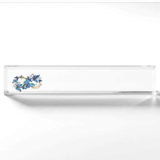 Placa De Nombre Símbolo infinito de mariposas Morpho azules (Anverso)