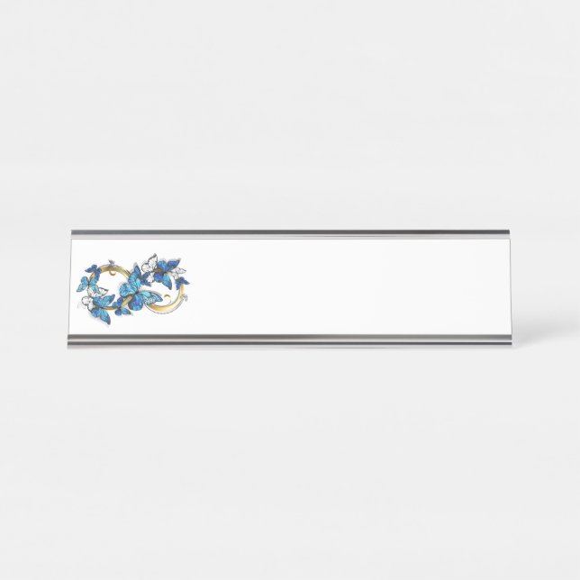 Placa De Nombre Símbolo infinito de mariposas Morpho azules (Anverso)