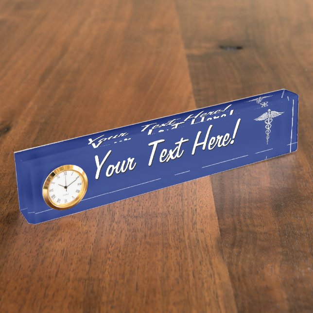 Placa De Nombre Símbolo médico cromado plateado Caduceus sobre azu (Lateral)