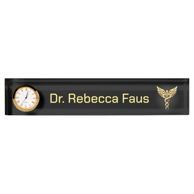 Placa De Nombre Símbolo poligonal de oro Caduceus (Anverso)