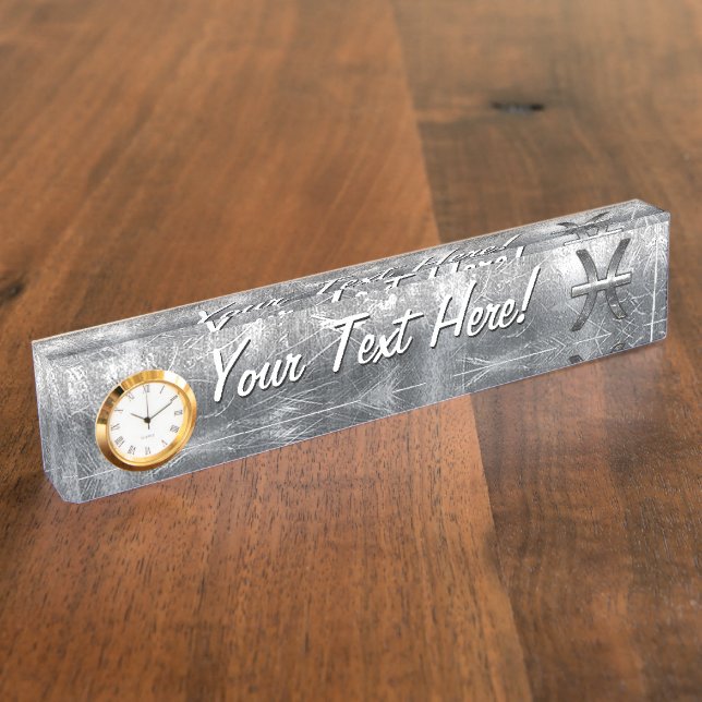 Placa De Nombre Símbolo zodíaco Pisces en acero granulado impreso (Lateral)