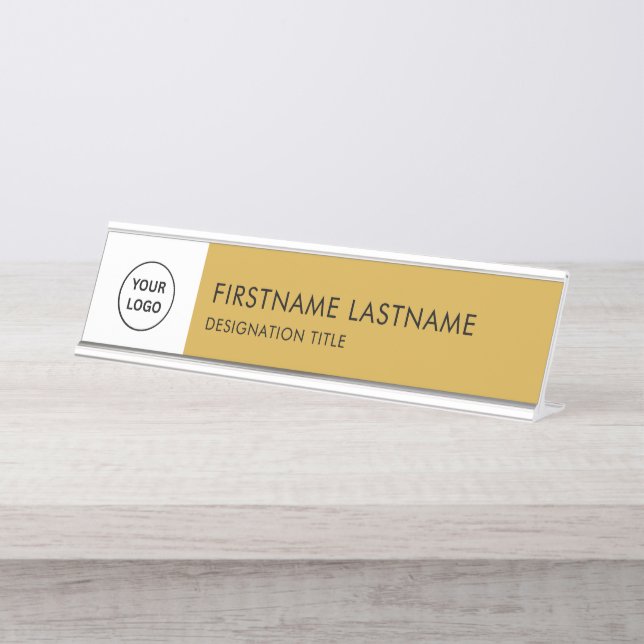 Placa De Nombre Simple Black and White - Add Logo, Name, Title (Anverso)