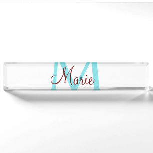 Placa De Nombre simple minimal añadir nombre monograma rosa rojo