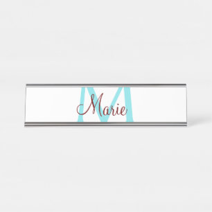 Placa De Nombre simple minimal añadir nombre monograma rosa rojo