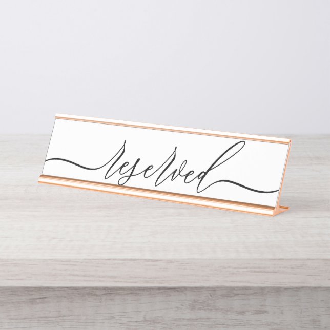 Placa De Nombre Simple Minimalist Script Table Reserved (Anverso)