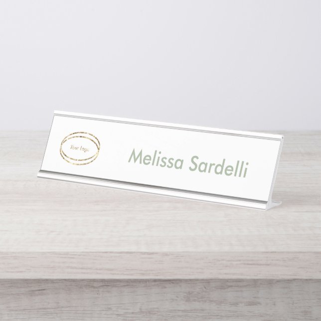 Placa De Nombre simple modern sage green business logo custom (Anverso)