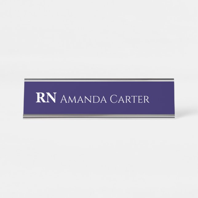 Placa De Nombre Simple Navy Blue Personalized Name RN Nurse (Anverso)