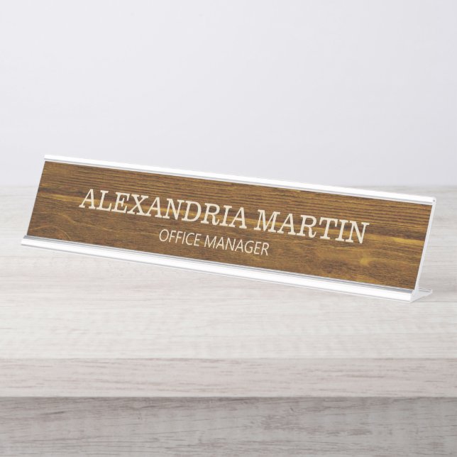 Placa De Nombre Simple Señal de Puerta de Madera Marrón Básica Nom (Anverso)