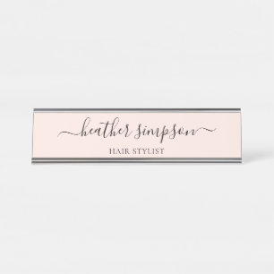 Placa De Nombre Simple y moderno Rubor Pink