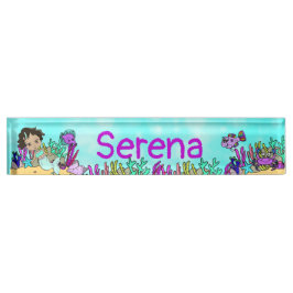 Placa De Nombre Sirena personalizada, peces, coral bajo el mar