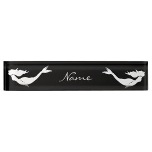Placa De Nombre Sirenas blancas nadando Thunder_Cove