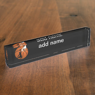 Placa De Nombre Slam Dunk Baloncesto Jugador con Hoop en una bola