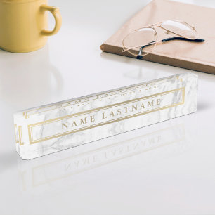 Placa De Nombre Sleek Faux Gold Gray Marble Personalizado Escritor