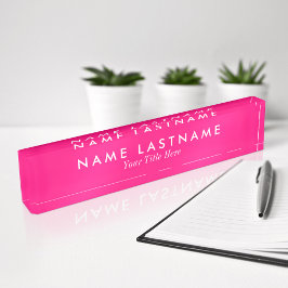 Placa De Nombre Sleek Girly Feminine Personalizado rosa brillante