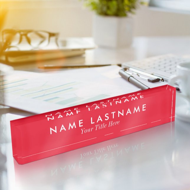 Placa De Nombre Sleek Rojo Brillante Simple Personalizado Escritor (Subido por el creador)