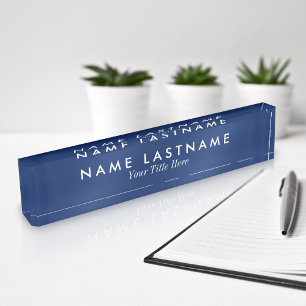 Placa De Nombre Sleek Simple Nave Personalizado azul Escritorio Na
