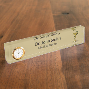 Placa De Nombre Snake Beige Bowl Hygieia Gold Caduceus