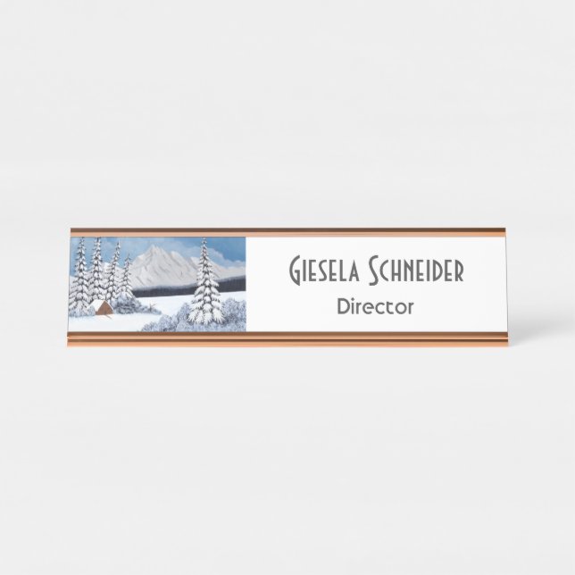 Placa De Nombre Snowy Winter Mountains Nombre Plate (Anverso)