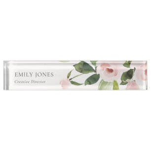 PLACA DE NOMBRE SOFT SUBTLE COLOR WASH BLUSH PINK FLORAL BUNCH