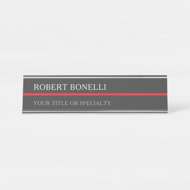 Placa De Nombre Special Unique Grey Red Elegant Modern (Anverso)