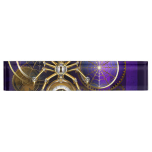 Placa De Nombre Spider Steampunk sobre fondo morado