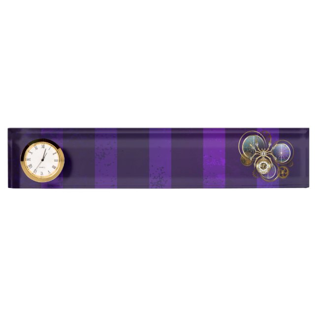 Placa De Nombre Spider Steampunk sobre fondo morado (Anverso)