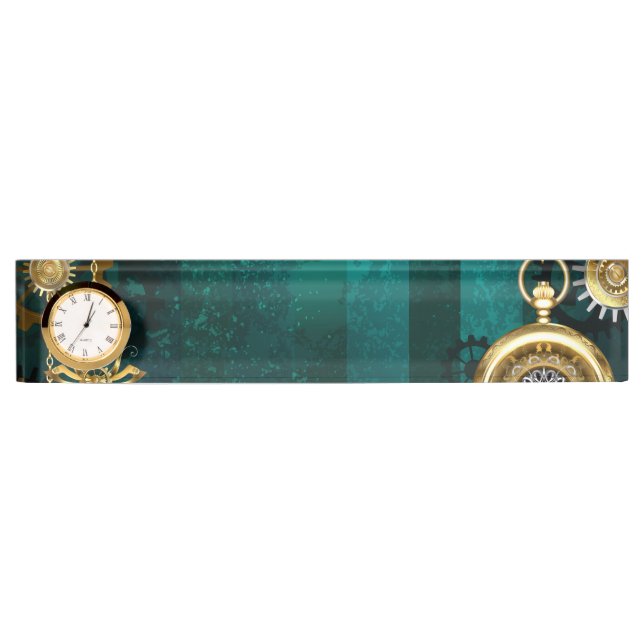 Placa De Nombre Steampunk Jewelry Watch sobre un fondo verde (Anverso)