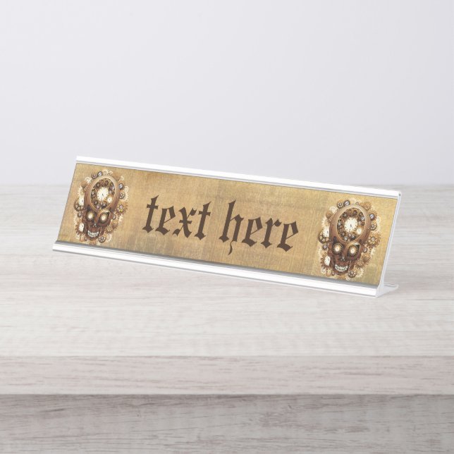 Placa De Nombre Steampunk Skull Estilo Gótico (Anverso)