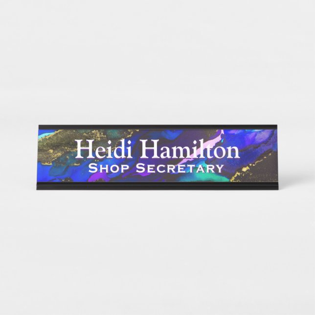 Placa De Nombre Stormy Ocean Alcohol Ink Art Desk Nameplate (Anverso)