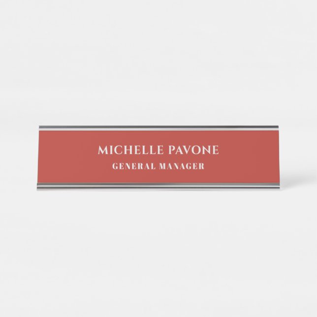 Placa De Nombre Stylish Brick Red & Grey Simple Plain Professional (Anverso)