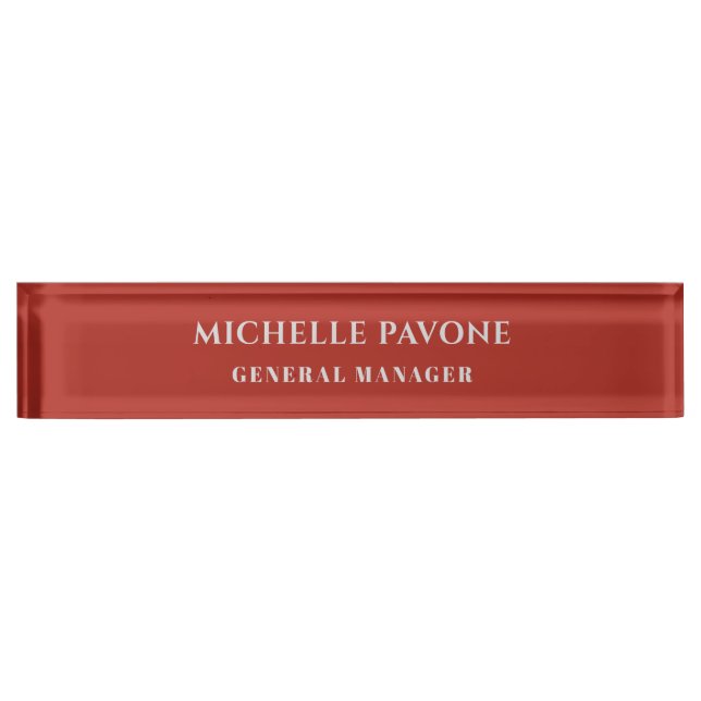 Placa De Nombre Stylish Brick Red & Grey Simple Plain Professional (Anverso)