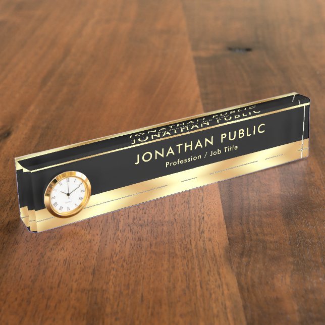 Placa De Nombre Stylish Modern Template With Clock Glamour Luxury (Lateral)