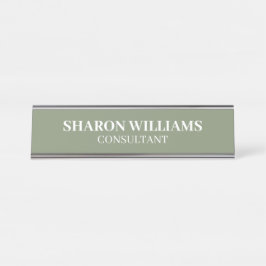 Placa De Nombre Stylish Professional Sage Green Minimalist Desk