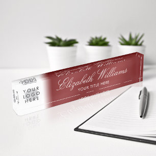 Placa De Nombre Su logo Elegante Guión Rojo Borgoña