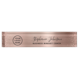 Placa De Nombre Su logotipo Rosa Purpurina metálico de oro Jefe La