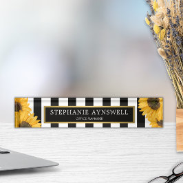 Placa De Nombre Sunflower Black White Stripes Gold Personalizado