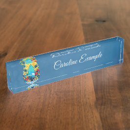 Placa De Nombre Surfboard elegante con flores tropicales exuberant