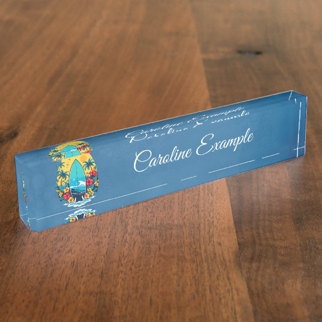 Placa De Nombre Surfboard elegante con flores tropicales exuberant (Lateral)