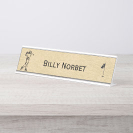 Placa De Nombre Tan Leather Look Golf Design