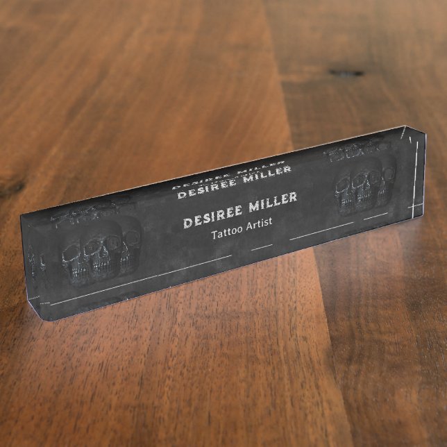 Placa De Nombre Tattoo Artist Goth Black Dark Academia Skulls (Lateral)