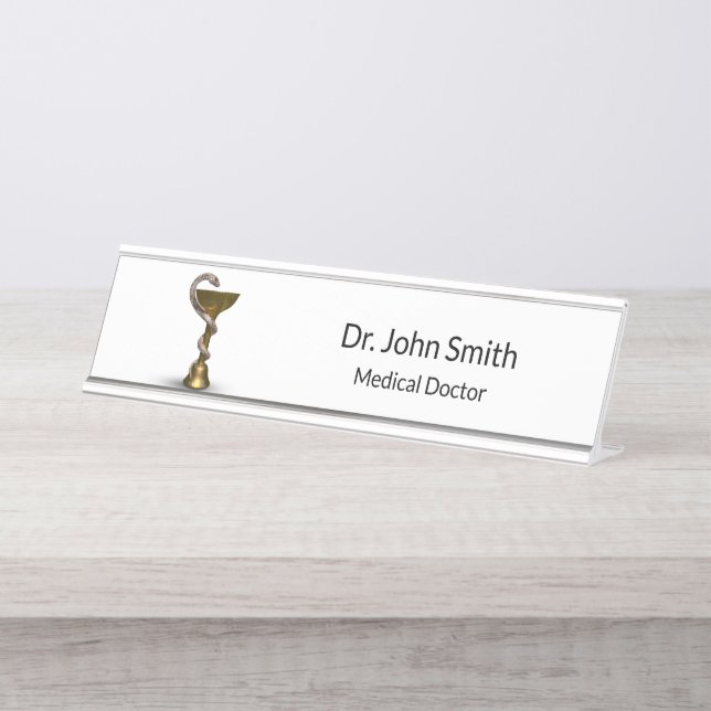 Placa De Nombre Tazón de serpiente de bronce Hygieia Caduceus médi (Anverso)