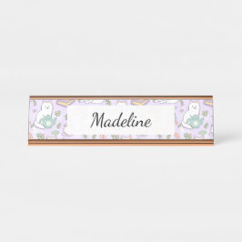 Placa De Nombre Tea & Bookish Cats Personalized Desk Name Plate