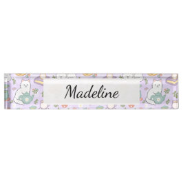 Placa De Nombre Tea & Bookish Cats Personalized Desk Nameplate
