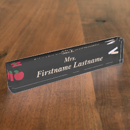 Placa De Nombre Teacher Desk Nameplate – Custom Black – Red Apple