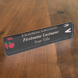Placa De Nombre Teacher Desk Nameplate – Custom Black – Red Apple