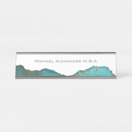 Placa De Nombre Teal Negro Blanco Abstracto Nombre Personalizado