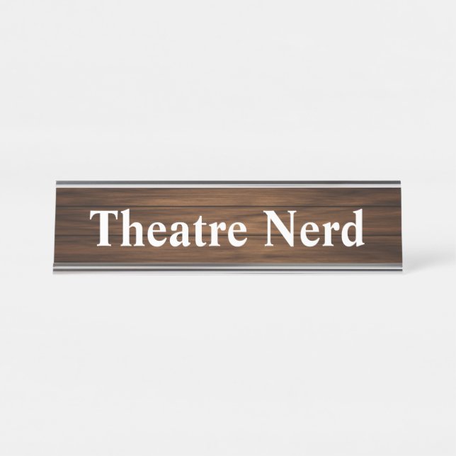 Placa De Nombre Teatro Nerd Funny Retro Madera Grain Paneling (Anverso)