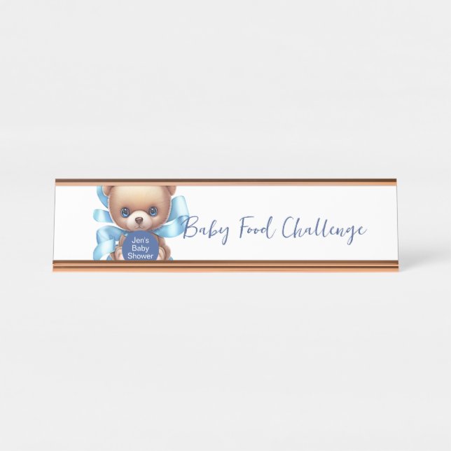 Placa De Nombre Teddy Bear Blue Baby Shower Tabletop Rótulo (Anverso)